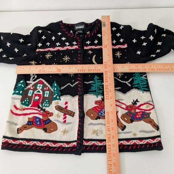 Ugly Christmas Cardigan Womens Size Small Black Embroidered North Pole Knit - Picture 8 of 10